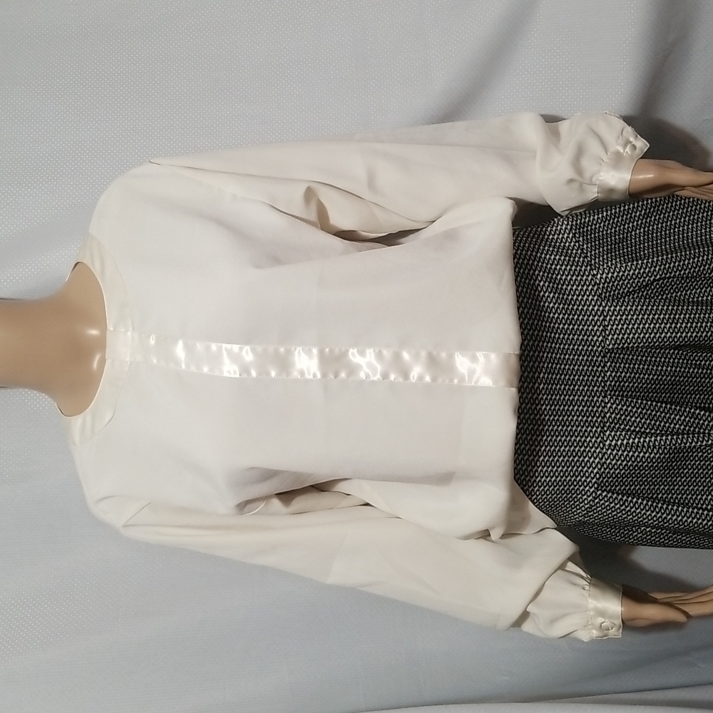 Oscar de la Renta Ivory Satin-Trim Blouse